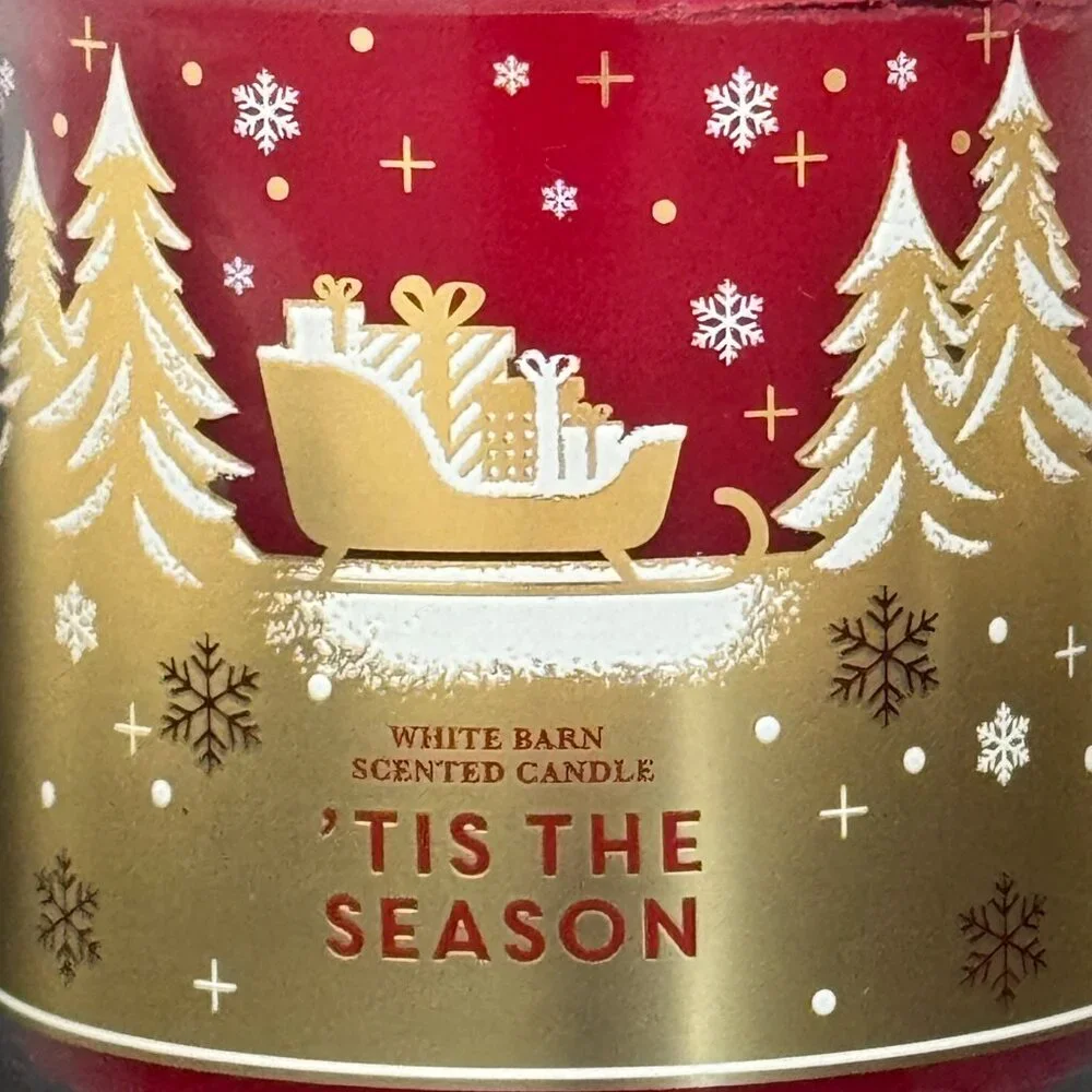 BBW 'Tis The Season White Barn Bath & Body Works Mason Jar Single Wick Candle